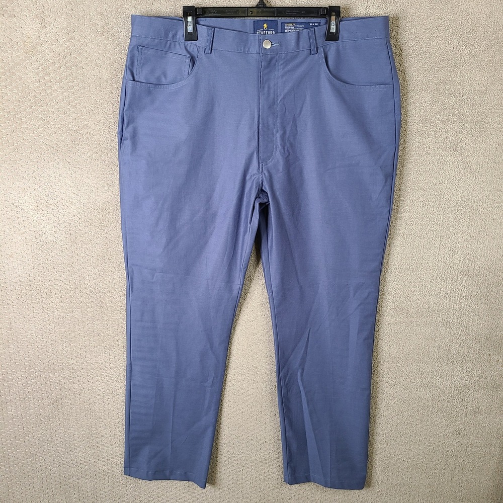 Stafford Pants Mens 30x30 Blue Classic Fit Chino 5 Pocket Straight‎ Cotton Blend